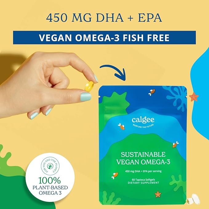 Calgee Vegan Omega 3 Supplement, 450mg DHA & EPA Fatty Acids from Algae Oil, Plant-Based Fish Oil Alternative, Carrageenan-Free Softgels, Non-GMO, 120 Count