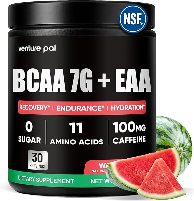 Sugar Free 7g BCAA + EAA Powder | Supports Muscle Recovery, Growth, Strength & Endurance – 9 Essential Amino Acids with L-Glutamine, Caffeine, Vitamin & Electrolyte for Energy & Hydration, Gluten Free