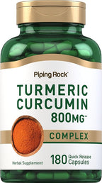 Piping Rock Turmeric Curcumin Supplement | 180 Capsules | Herbal Extract Complex | Non-GMO, Gluten Free