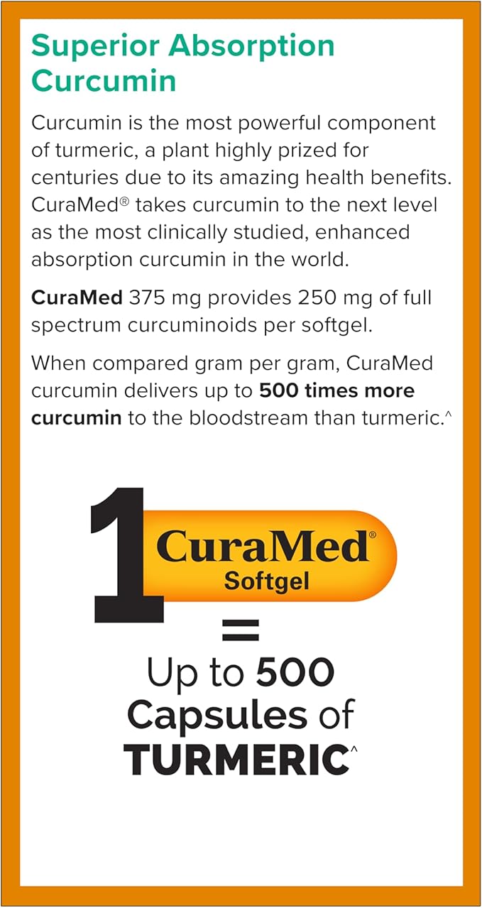 Terry Naturally CuraMed 375mg - Antioxidant Supplement for Brain & Immune Health Support - Dietary Supplement with Curcumin & Turmeric Essential Oil - Herbal Liver Support - 60 Softgels