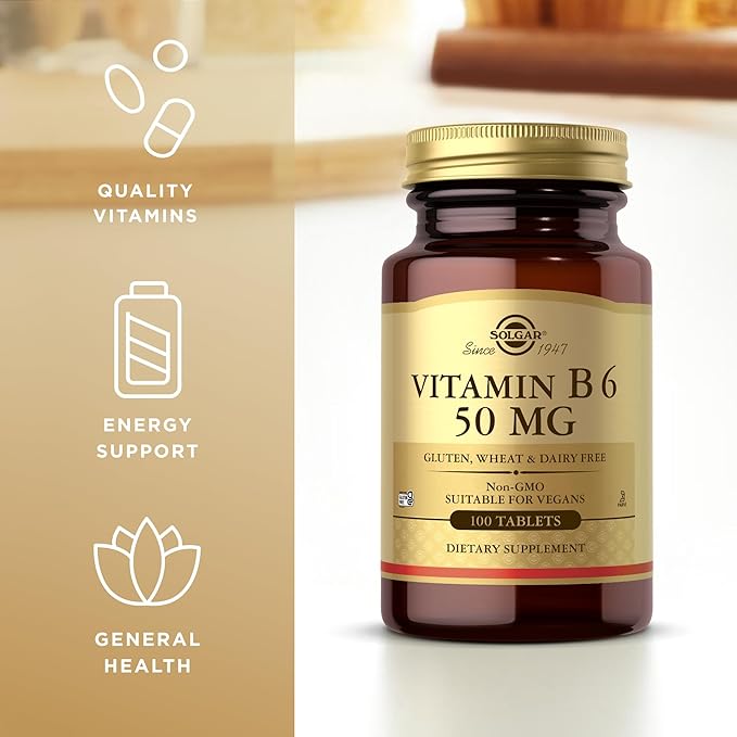 Solgar Vitamin B6 50 mg - 100 Tablets - Non-GMO, Vegan, Gluten Free, Dairy Free, Kosher, Halal - 100 Servings