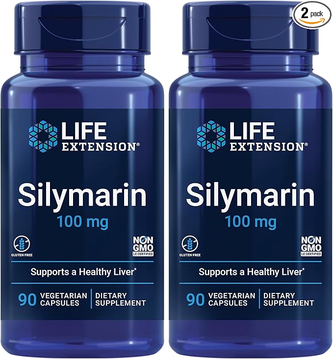 Life Extension Silymarin – Milk Thistle Extract – Supports Liver Health – Gluten-Free, Non-GMO, Vegetarian – 90 Capsules (Pack of 2)