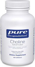 Pure Encapsulations Choline (Bitartrate) - 275 mg Choline (Bitartrate) - Supports Methylation, Brain Health & Cell Function* - Highly Bioavailable - Vegan & Non-GMO - 100 Capsules