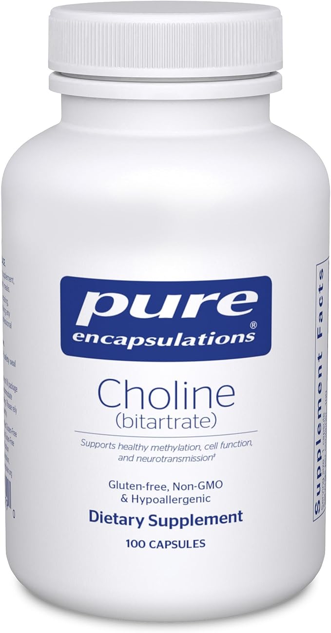 Pure Encapsulations Choline (Bitartrate) - 275 mg Choline (Bitartrate) - Supports Methylation, Brain Health & Cell Function* - Highly Bioavailable - Vegan & Non-GMO - 100 Capsules