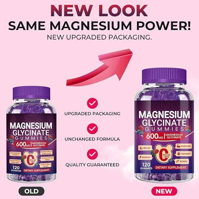 Magnesium Glycinate Gummies 600mg, Sugar Free Mix Berry