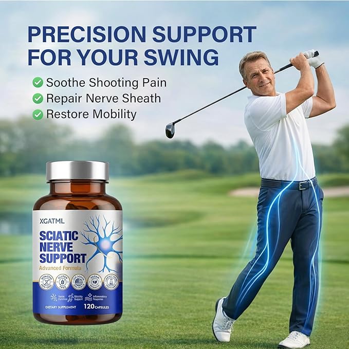 Sciatic Nerve Health Support Supplement, 120 Capsules Advanced Nerve Support Capsules with R-ALA, Benfotiamine & Vitamin B Complex, Supports Back, Leg & Glute Comfort, Vegan, Non-GMO