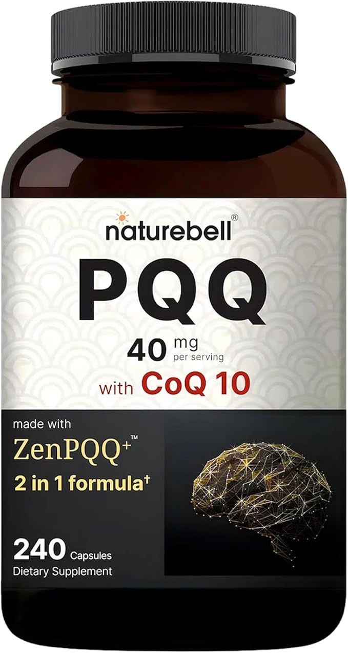 NatureBell PQQ with CoQ10-240 Capsules - 40mg Active PQQ with 10mg Coenzyme Q10 - Cellular Energy & Cognitive Function Support - Antioxidant Nutrients for Heart & Brain Health*
