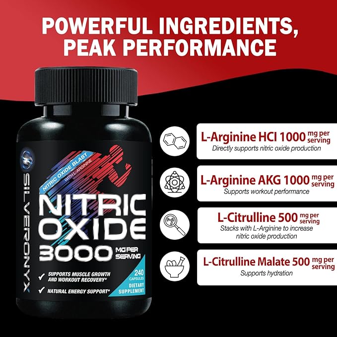 Extra Strength Nitric Oxide Booster - 3X Strength L-Arginine AKG & Citrulline Malate - Men & Women Premium Pre Workout Nitric Booster - Natural Energy & Muscle Support, Bottled in USA - 240 Capsules