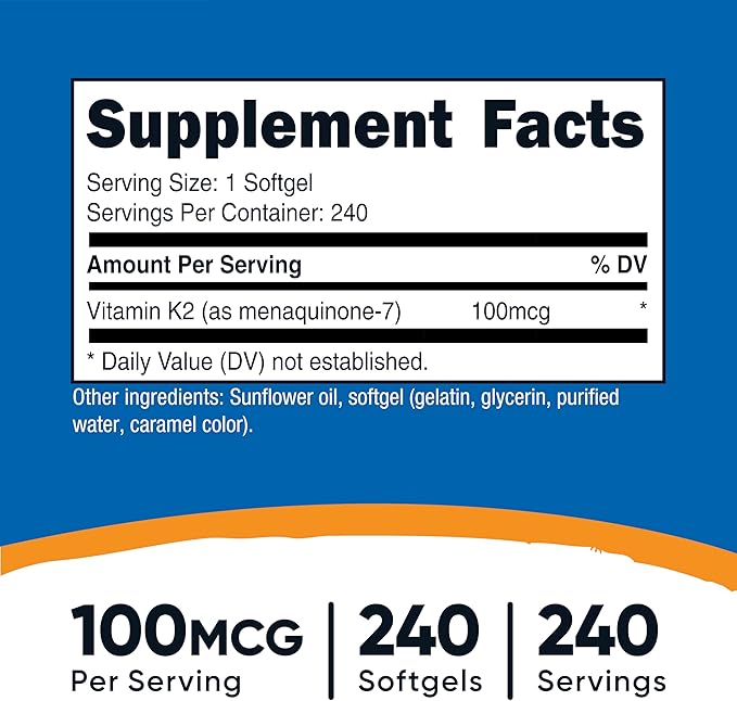 Nutricost Vitamin K2 MK-7 100 mcg, 240 Softgels - Gluten Free and Non-GMO MK7