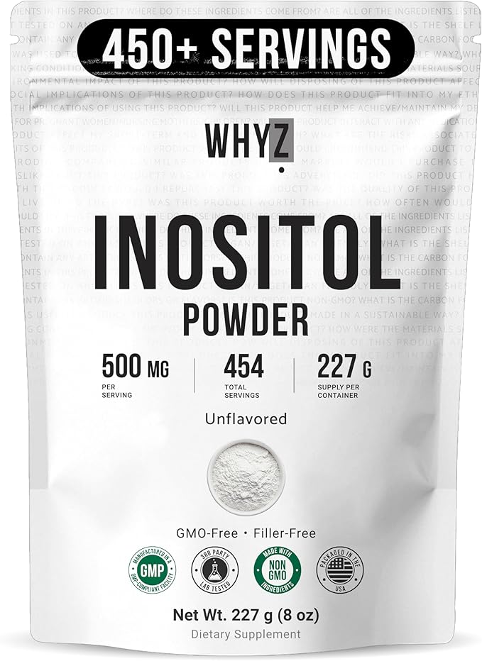 Inositol Powder 8oz, Natural Inositol Supplement for Ovarian Support, Fertility and Hormonal Balance, Pure Inositol Powder, Inositol Supplement for Energy, Brain Health, 454 Servings