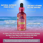 USDA Organic Ultra Max B12 | Superdose 7500mcg Vitamin B12 Liquid Drops | B12 as Methylcobalamin| Max 98% Absorption Rate | Promotes Energy| Vegan, Non-GMO, Strawberry flavor -4oz