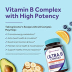 Doctor's Recipes Ultra B Complex Vitamins for Women and Men, with Methylated B12 1000mcg, B6, B1, Folic Acid, for Energy Metabolism, Nerve & Mood Support, Vegan, 60 Capsules, 30 Day Supply