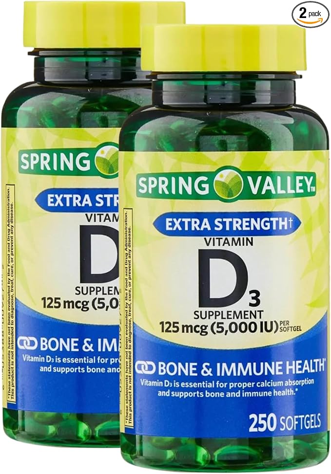 Extra Strength Vitamin D3 5000 IU 125 mcg – 250 Softgels, High Potency D3 Vitamin Supplement, Daily Vitamin D for Bone Strength, Immune Support (Pack of 2)