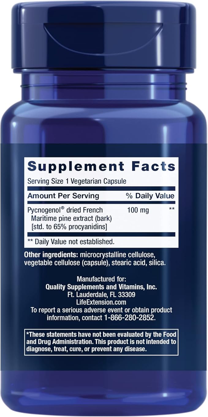 Life Extension Pycnogenol – French Maritime Pine Bark Extract – Scientifically Studied Healthy Aging & Vascular Health Supplement-– Non-GMO,Gluten-Free,Vegetarian-– 60 Capsules,(Pack of 2)
