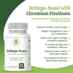 BMega Nopal with Chromium Picolinate - Supports Metabolism & Nutrient Balance - Natural Plant-Based Supplement Helps Support Healthy Blood Sugar Levels & Wellness - 60 Capsules