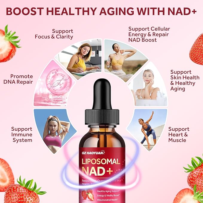 Liposomal NAD Supplement - 1200mg NAD+ Liquid Drops for Women & Men with Nicotinamide, Resveratrol, Quercetin, TMG, Black Pepper Extract - Brain & Cellular Mitochondrial Health, Anti-Aging, Longevity