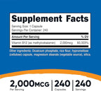 Nutricost Vitamin B12 (Methylcobalamin) 2000mcg, 240 Capsules - Vegetarian Caps, Non-GMO, Gluten Free B12 Supplement