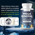 Mega Mineral – Complete Complex with Vitamin D, Calcium, Magnesium, Zinc, Potassium, Boron, Selenium, Chromium & Trace Minerals – Iron-Free – USA Made – 60 Tablets