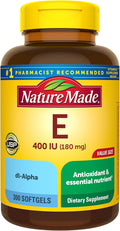 Nature Made Vitamin E 180 mg (400 IU) dl-Alpha, Dietary Supplement for Antioxidant and Skin Support, 300 Softgels, 300 Day Supply