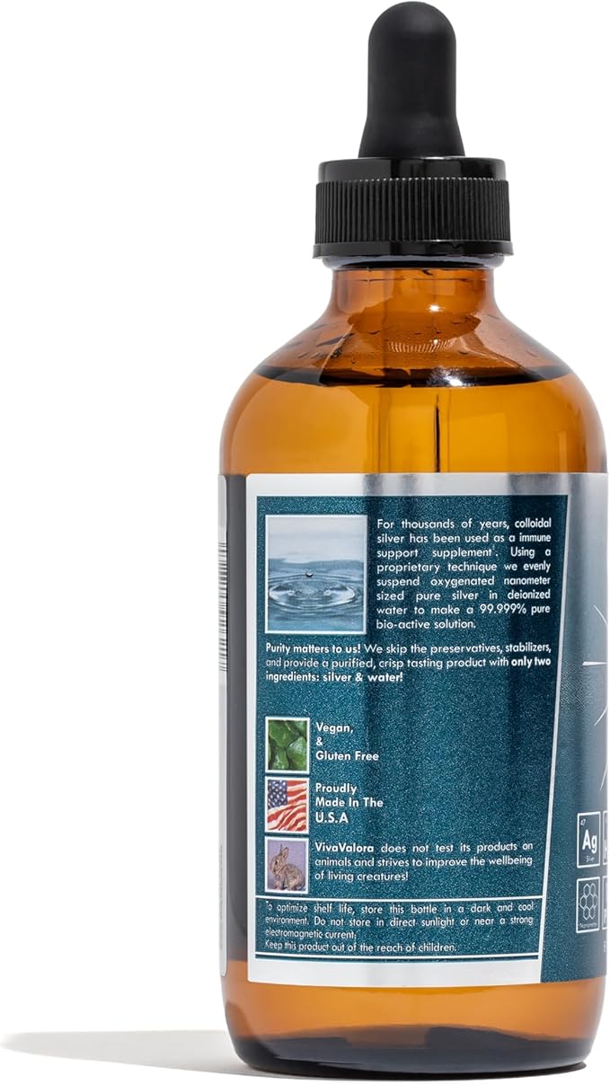 Colloidal Silver Liquid 10 PPM, Bio-Active Nano Silver, 8 oz Amber Glass Dropper Bottle, Third-Party Tested, Preservative-Free, Immune Support Supplement, Made in USA