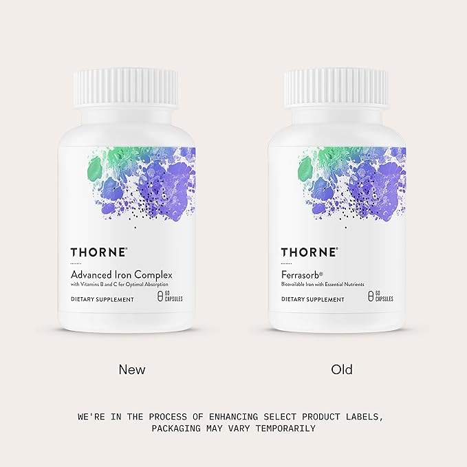 THORNE - Advanced Iron Complex - Complete Blood Support Formula* - Elemental Iron, Folate, B and C Vitamins for Optimal Absorption - Chelated Iron Supplement - Gluten, Dairy & Soy-Free - 60 Capsules