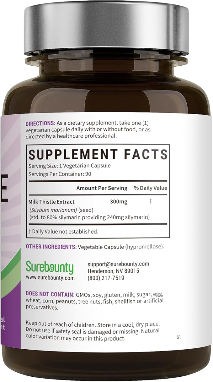Milk Thistle, Concentrated Seed Extract with 80% Silymarin, Liver Cleanse Detox for Men + Women, Once Daily, 90 Veggie Caps