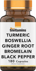 tnvitamins Turmeric & Boswellia Complex (180 Capsules) with Ginger Root, Bromelain, & Black Pepper Extract | Joint-Ease Formula: Powerful Joint Support Supplement* | Produced in The USA