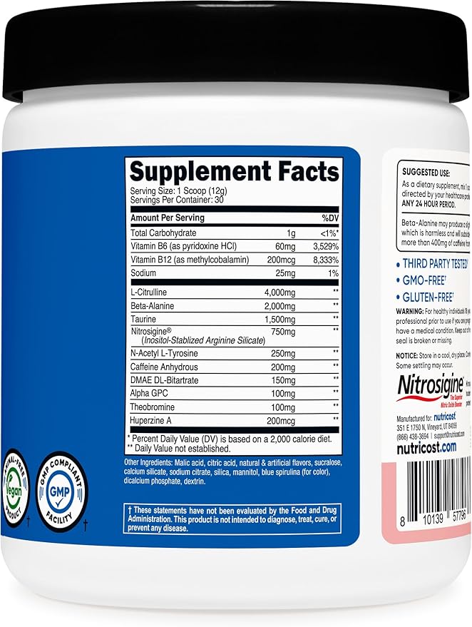 Nutricost Pre-Workout Powder (Cotton Candy) 30 Servings - GMO-Free, Gluten-Free, Vegetarian
