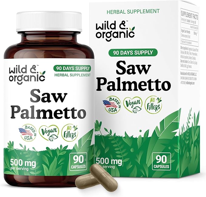 Wild & Organic Saw Palmetto Capsules 500 mg - Urinary Tract Support for Men & Women - Pure Saw Palmetto Powder Supplement - Serenoa Repens Berries - 90 Days of Supply - Vegan, Non-GMO - 90 Count