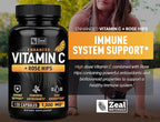 Vitamin C with Rose Hips 1000mg - Pure Ascorbic Acid Supplement - High Dose Vitamin C Capsules for Immune Support - 120 Count