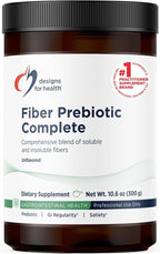 Designs for Health Fiber Prebiotic Complete - 12 Digestive Fiber Blend Powder Supplement w/Psyllium Husk, Flax + Apple Pectin - Prebiotic Gut Support, Unflavored + Unsweetened (30 Servings / 300g)
