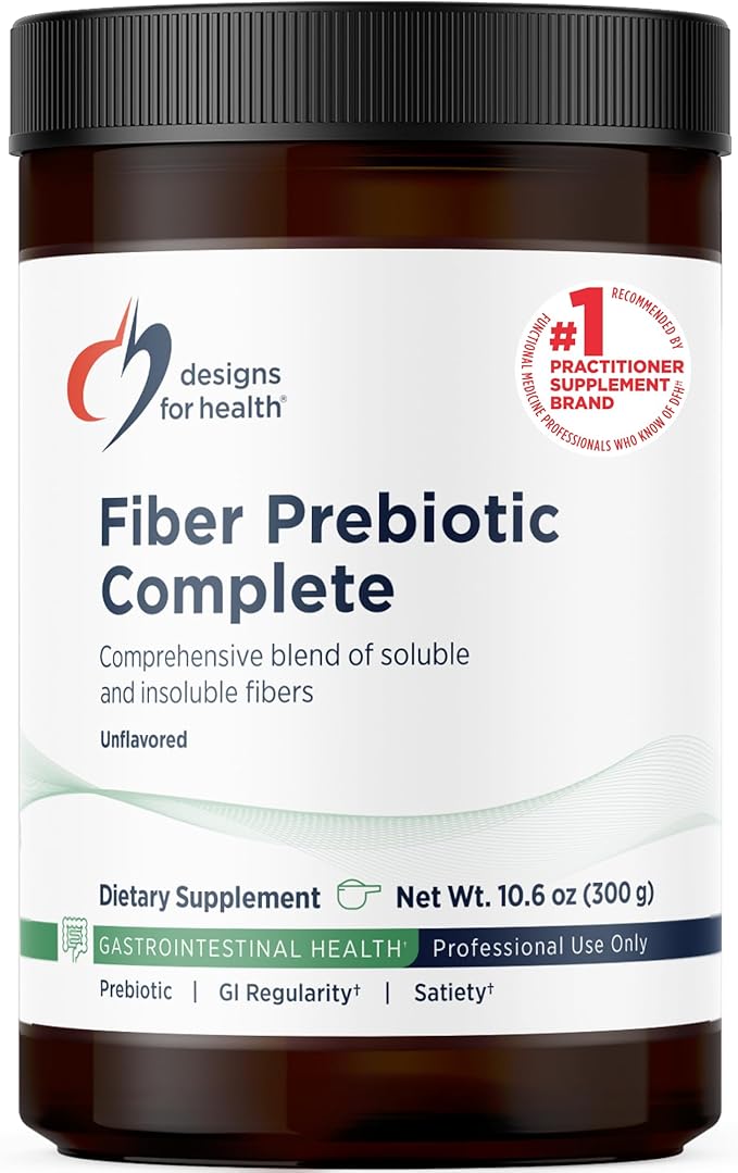 Designs for Health Fiber Prebiotic Complete - 12 Digestive Fiber Blend Powder Supplement w/Psyllium Husk, Flax + Apple Pectin - Prebiotic Gut Support, Unflavored + Unsweetened (30 Servings / 300g)