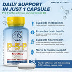 P5P Pyridoxal-5-Phosphate B6 100mg Active, Vitamin B6 Supplement High Potency Bioavailable P5P Supplement Capsules Supports Energy, Nerve Health & Amino Acid - 240 Easy-to-Swallow Capsules