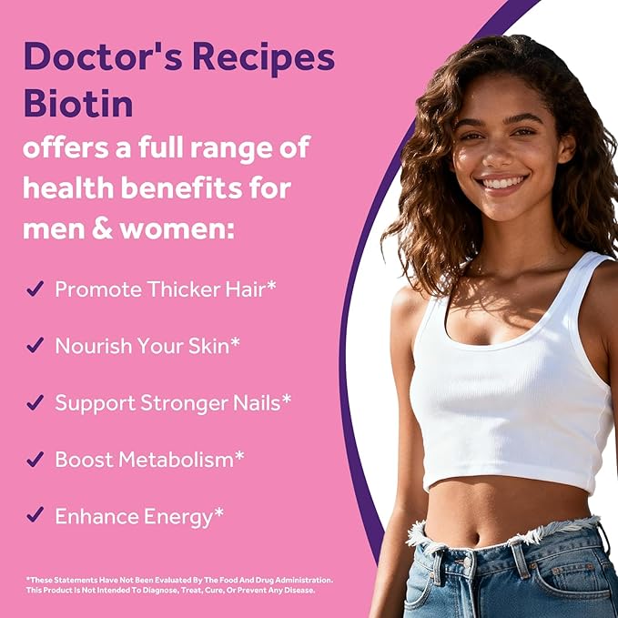 Doctor's Recipes Biotin 10,000mcg, High Potency Vitamin B7 for Hair, Skin & Nail Support, Non-GMO, Optimal Solutions Hair Vitamin with Biotin, for Women and Men, 120 Softgels