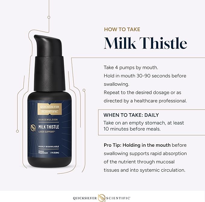 Quicksilver Scientific Nanoemulsified Milk Thistle - Silymarin Liquid with Liposome Delivery System - Immune, Detox + Liver Cleanse Support (1.7oz / 50ml)