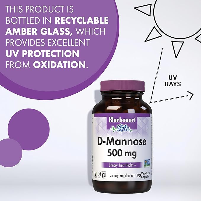 BlueBonnet Nutrition D-Mannose 500 mg – Fast Acting Urinary Tract Support for Men & Women* - Non-GMO, Vegan, Kosher, Gluten-Free - 90 Vegetable Capsules, 30 Servings
