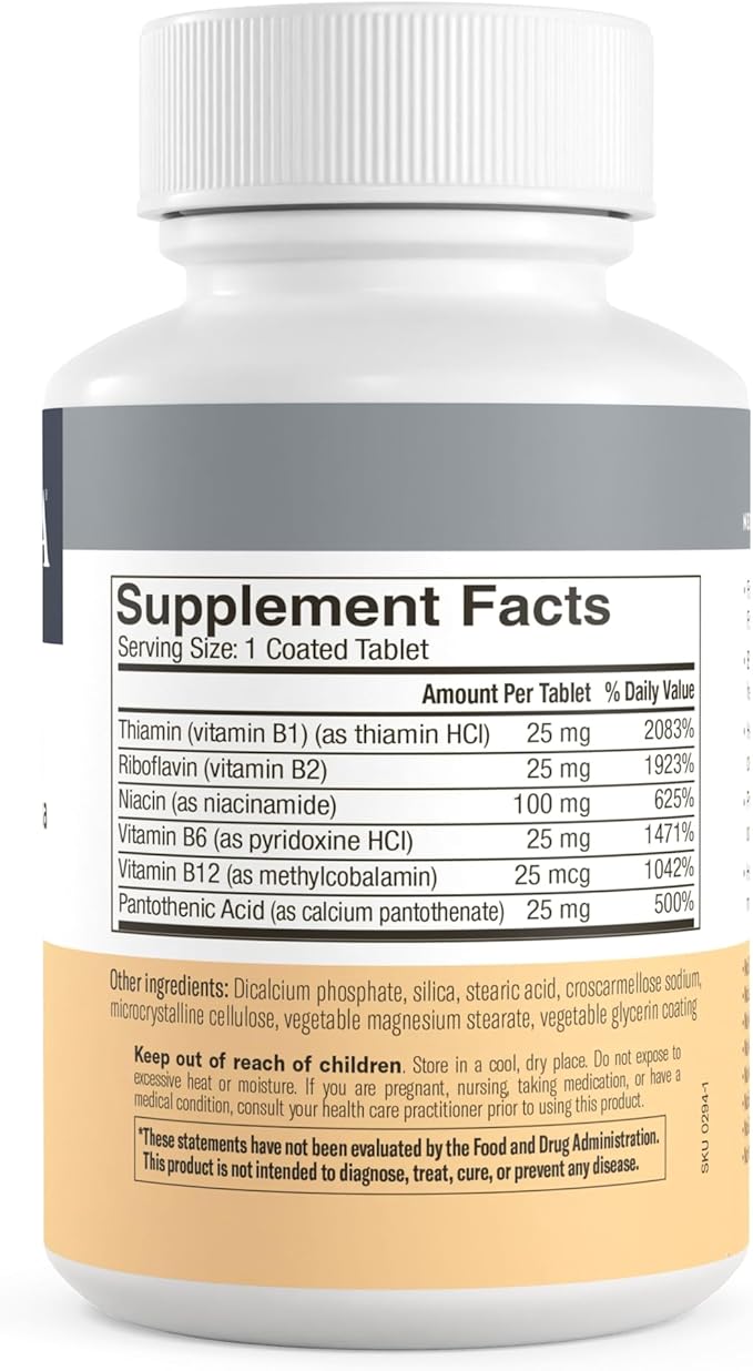Freeda Vitamin B Complex No Folic No PABA - Super B Complex Kosher Vitamin Supplement with Vitamin B1 Vitamin B2 Vitamin B3 Vitamin B5 Vitamin B6 Vitamin B12 - Vit B Complex B for Women & Men (100 Ct)