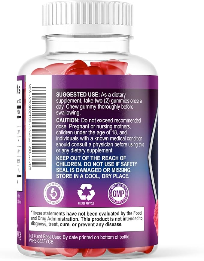 Vitamin D Supplement Gummy - Vitamin D3 125 mcg 5000 IU Per Serving - Bone, Teeth, Muscle and Immune Health Support for Men & Women, Premium VIT D3 Nature's & Gluten Free - 120 Gummies