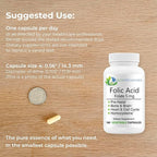 Folic Acid Folate 5mg (B9) Prenatal, Reproductive Health, Homocysteine, Metabolism, Cardiovascular, Bone, Immune Support, Allergen Free, Non GMO - 100 Vegan Capsules