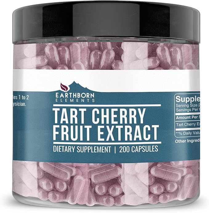 Earthborn Elements Tart Cherry Extract 200 Capsules, Pure & Undiluted, No Additives