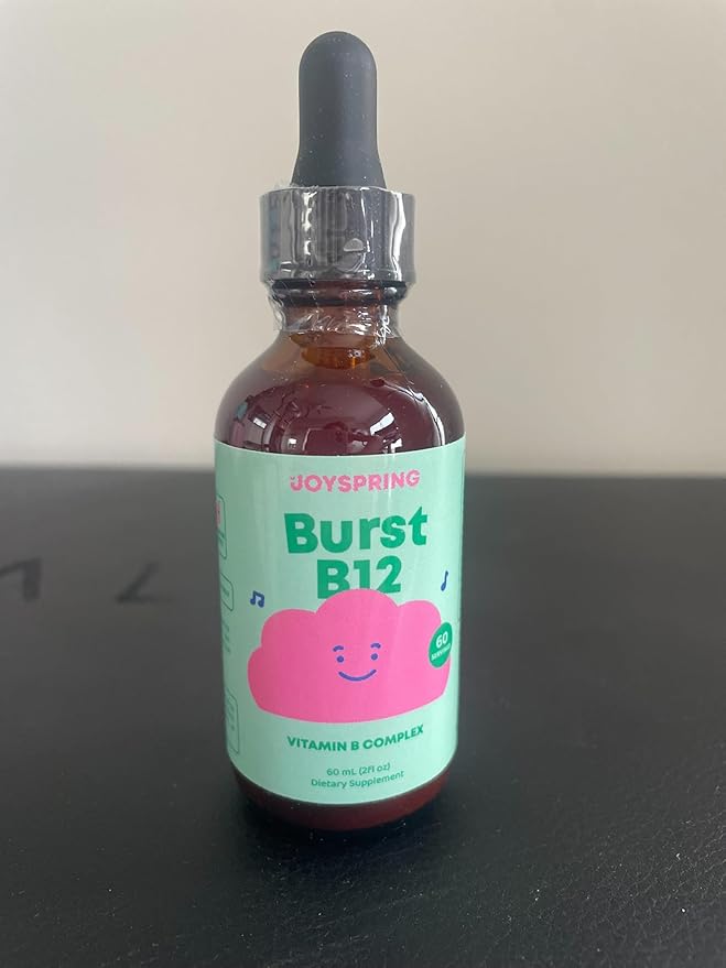 JoySpring Burst B12 Drops - Vitamin B Complex for Kids with Methyl B12 Supplement to Support Healthy Growth & Development, Vegan Liquid B12 Drops, Ages 3-16+ | 2 fl oz (60 Servings)
