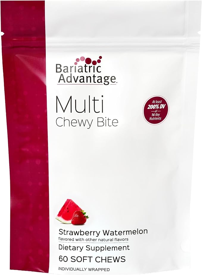 Bariatric Advantage Multi Chewy Bite - Soft Chew Multivitamin for Bariatric Surgery Patients - Chewable Multivitamin with Folic Acid, Vitamin D3 & More - Strawberry Watermelon Flavor - 60 Count