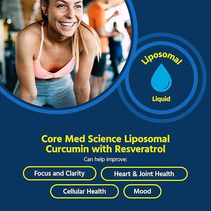 Core Med Science Liposomal Curcumin + Resveratrol Liquid Supplement, High Absorption – Supports Healthy Inflammation Response for Joint, Heart, Brain Health – 6 Fl. Oz, 30 Servings, Made in USA