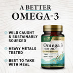 Omega 3 Fish Oil Supplements - 2400mg Fish Oil Per Serving - Triple Strength Omega-3 with EPA & DHA Fatty Acids - Natural Heart, Brain & Immune Support - Wild Caught, Bottled in USA - 60 Softgels