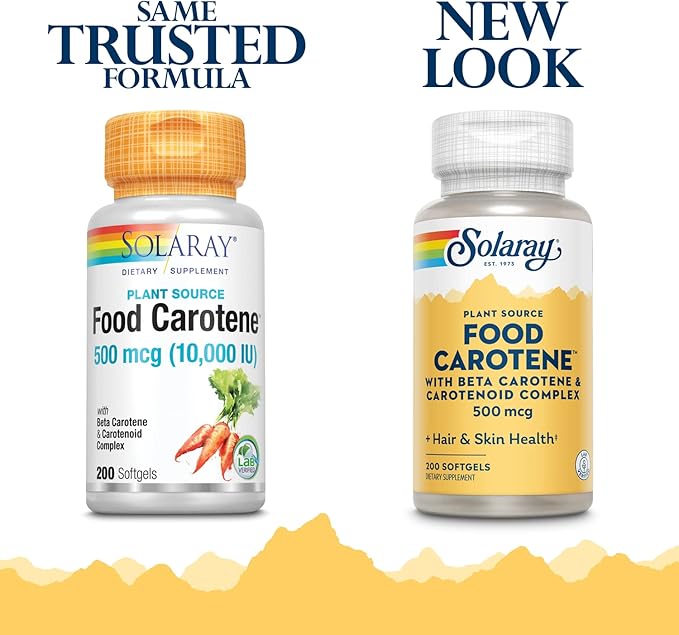 SOLARAY Food Carotene, Vitamin A 10000 IU | Healthy Skin, Eyes, Antioxidant & Immune Support (200 CT)