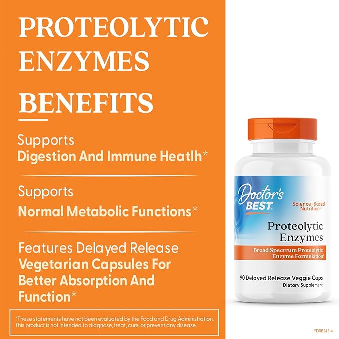 Doctor's Best Proteolytic Enzymes Supplement for Men & Women - Supports Protein Digestion, Caps for Digestive Wellness, Bromelain, Protease, & Papain Blend, Supports Metabolic Health - 90 Veg Capsules