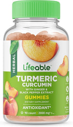Lifeable Turmeric Curcumin with Ginger & Black Pepper Extract – 2000mg – Great Tasting Natural Flavor Gummy –Vegetarian GMO-Free Supplement – 90 Gummies (Pack of 2)