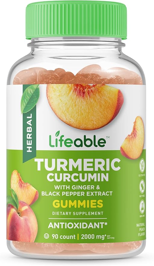 Lifeable Turmeric Curcumin with Ginger & Black Pepper Extract – 2000mg – Great Tasting Natural Flavor Gummy –Vegetarian GMO-Free Supplement – 90 Gummies (Pack of 2)