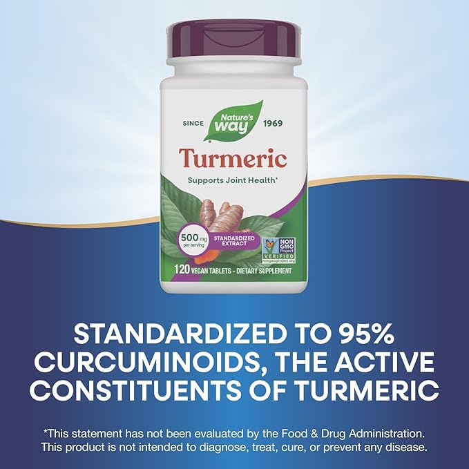 Nature's Way Turmeric Premium Extract - Supports Joint Health* - Non-GMO Project Verified - 500 mg per Serving - Joint Supplement Turmeric Tablets* - Gluten Free - 120 Tablets