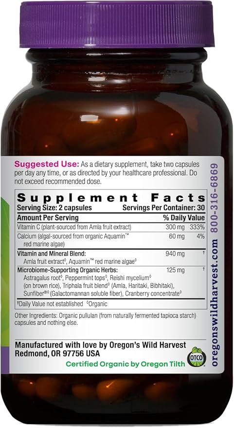 Oregon’s Wild Harvest Organic Vitamin C Capsules – 60 Vegan Capsules – Immune & Cellular Health Support with Amla Fruit & Red Marine Algae – USDA Organic, Non-GMO, Gluten Free